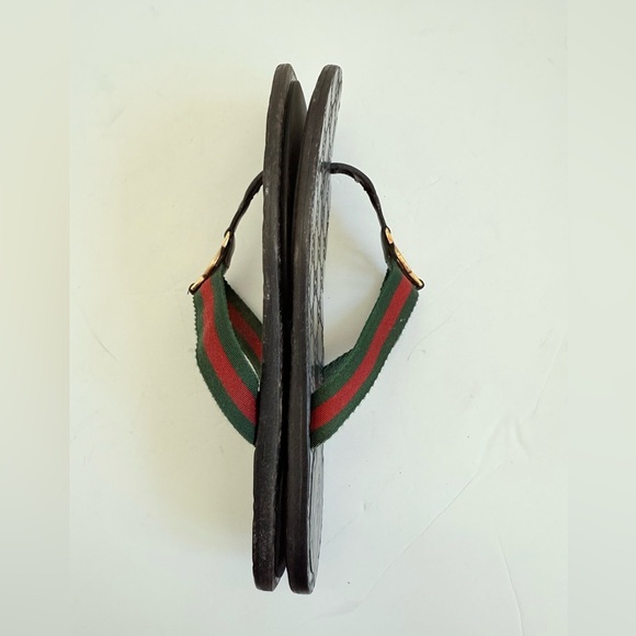 Gucci Black Red Green Leather Fabric GG web Thong flat sandals EU 39.5 - Picture 5 of 11